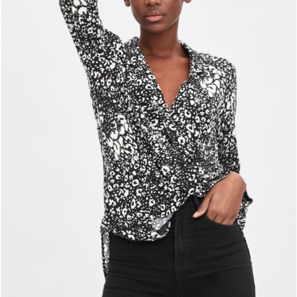Zara Leopard Print Wrap Blouse Top Size XXL - Picture 2 of 10